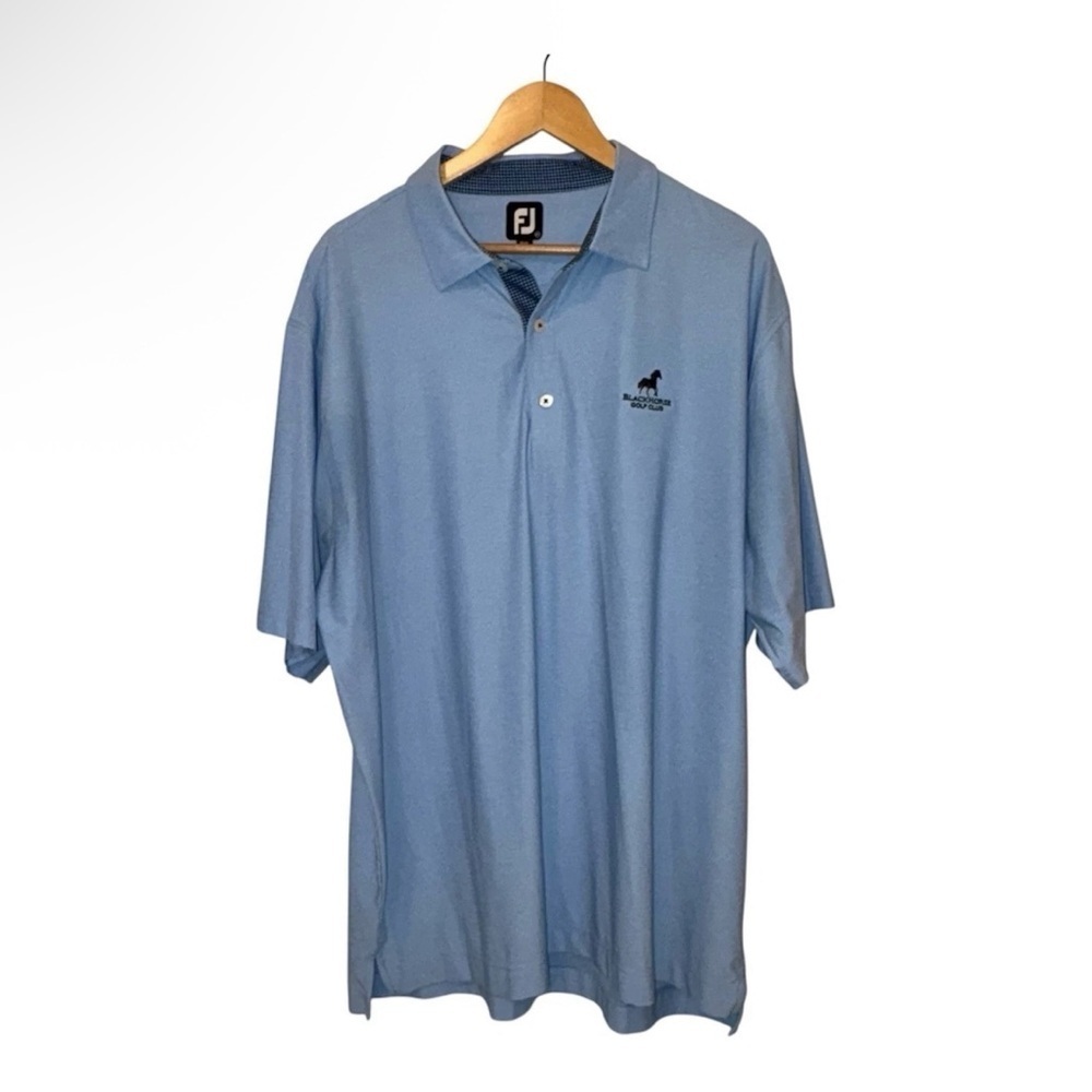 Men's 2XL Stretch Black Horse Golf Club Texas Blue Pullover Short Sleeve Polo